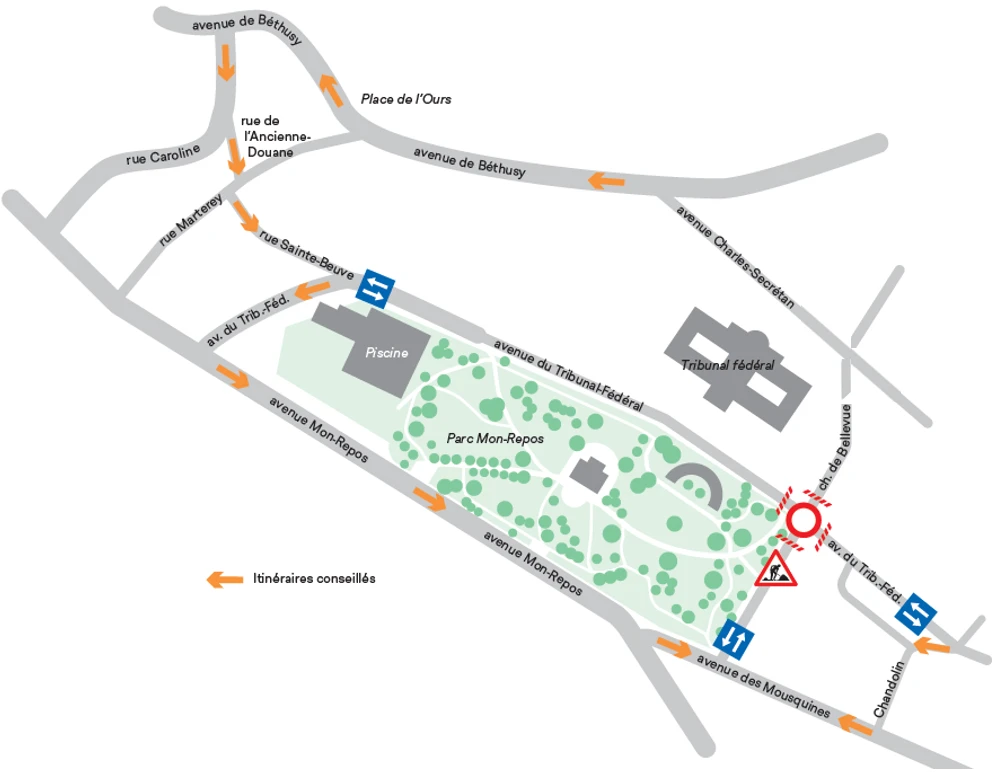 Fermeture du carrefour du Tribunal-Fédéral et du chemin de Bellevue