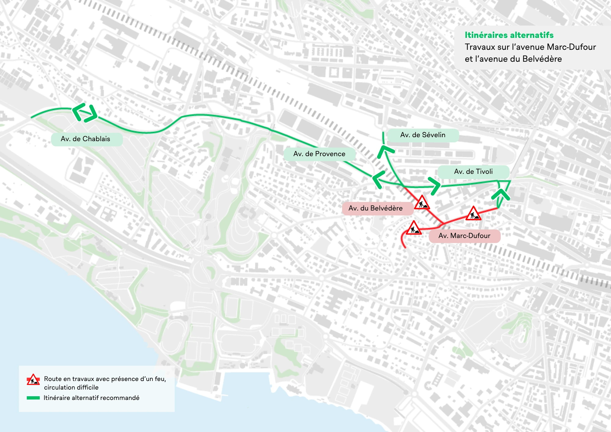Travaux sur les avenues Marc-Dufour et du Belvédère
