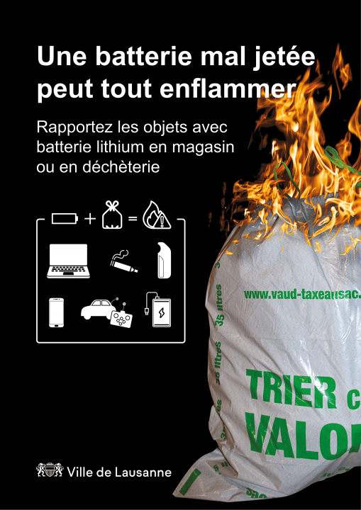 Tri des déchets – La Ville de Lausanne sensibilise aux dangers des déchets contenant une batterie au lithium